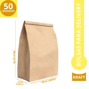 BOLSA DE PAPEL KRAFT FAST FOOD 26X17X38 x 50u
